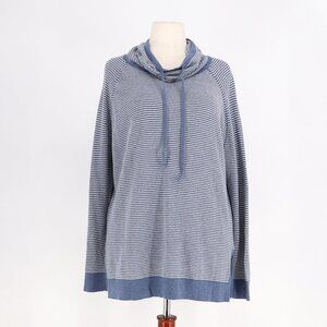 KINROSS CASHMERE Cotton Blend Striped Cowl Neck Tunic Sweater Blue/White Size L